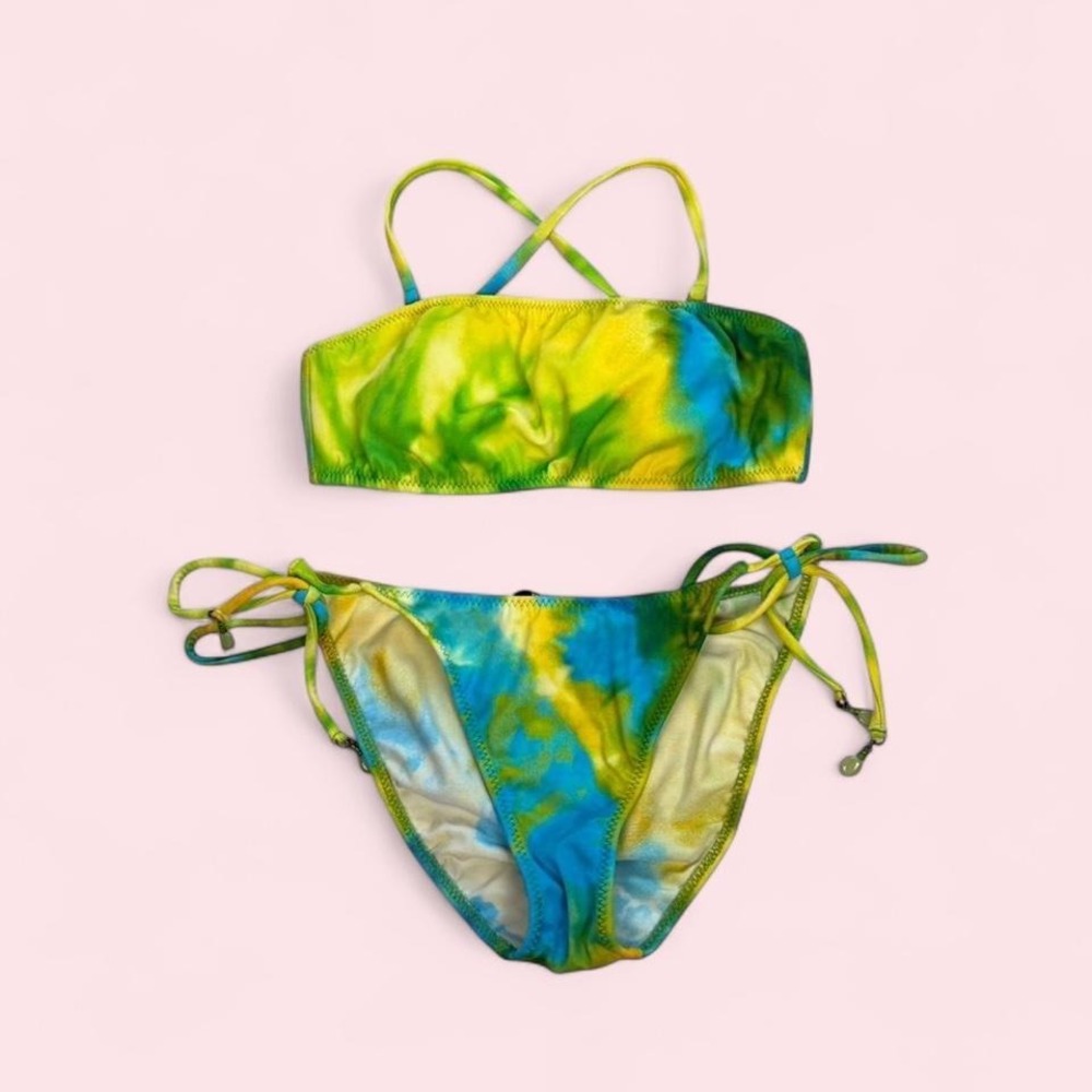 Vintage y2k Raisins blue/green/yellow tie dye bikini swimsuit